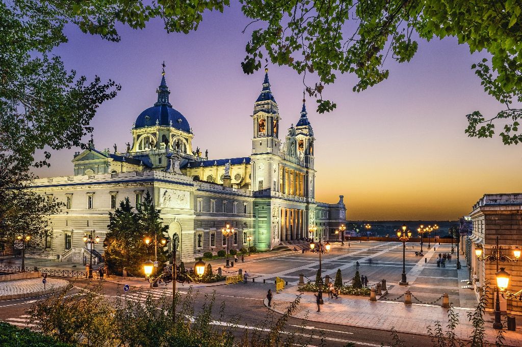 Madrid,,Spain,At,La,Almudena,Cathedral,And,The,Royal,Palace.