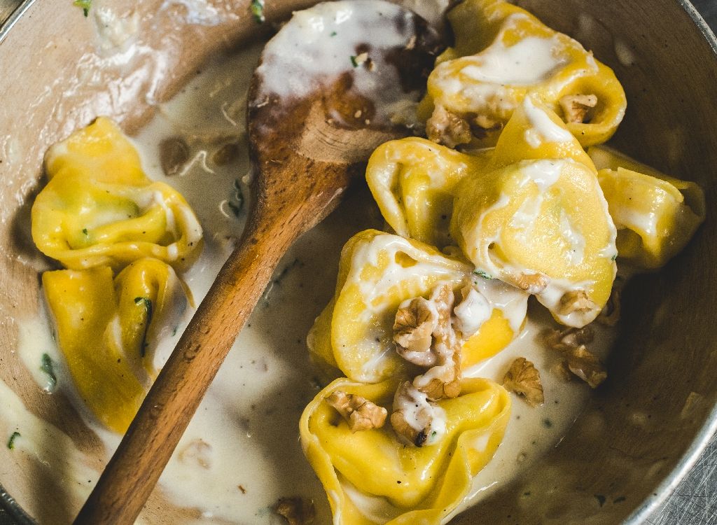 Tortelloni,(typical,Bologna,Homemade,Stuffed,Pasta),With,Nuts,,Cream,And