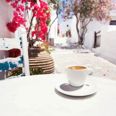 Traditional,Greek,Coffee,In,A,Cafe,With,Beautiful,Mediterranean,Street