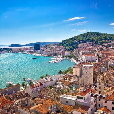 Split,Waterfront,And,Marjan,Hill,Aerial,View,,Dalmatia,,Croatia