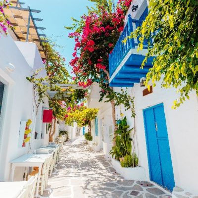 Traditional,Greek,Street,On,Paros,Island,,Greece