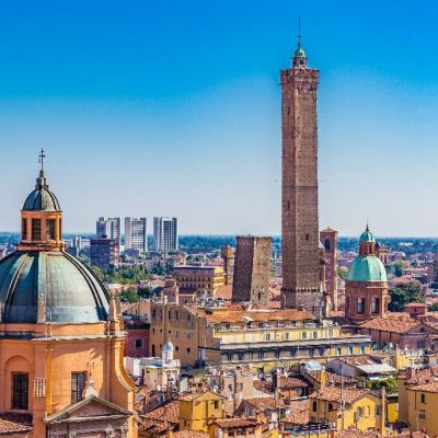 Panoramic,View,Of,Rooftops,And,Buildings,In,Bologna,,Italy
