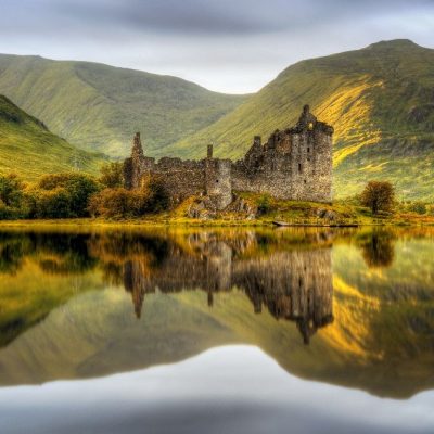 Kilchurn,Castle,Reflections,In,Loch,Awe,At,Sunset,,Scotland