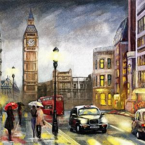 Oil,Painting,On,Canvas,,Street,View,Of,London.,Artwork.,Big
